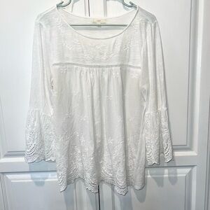 Cupid Elegant White Lace Embroidered Boho Fairy Women's Top Large Bell Sleeves